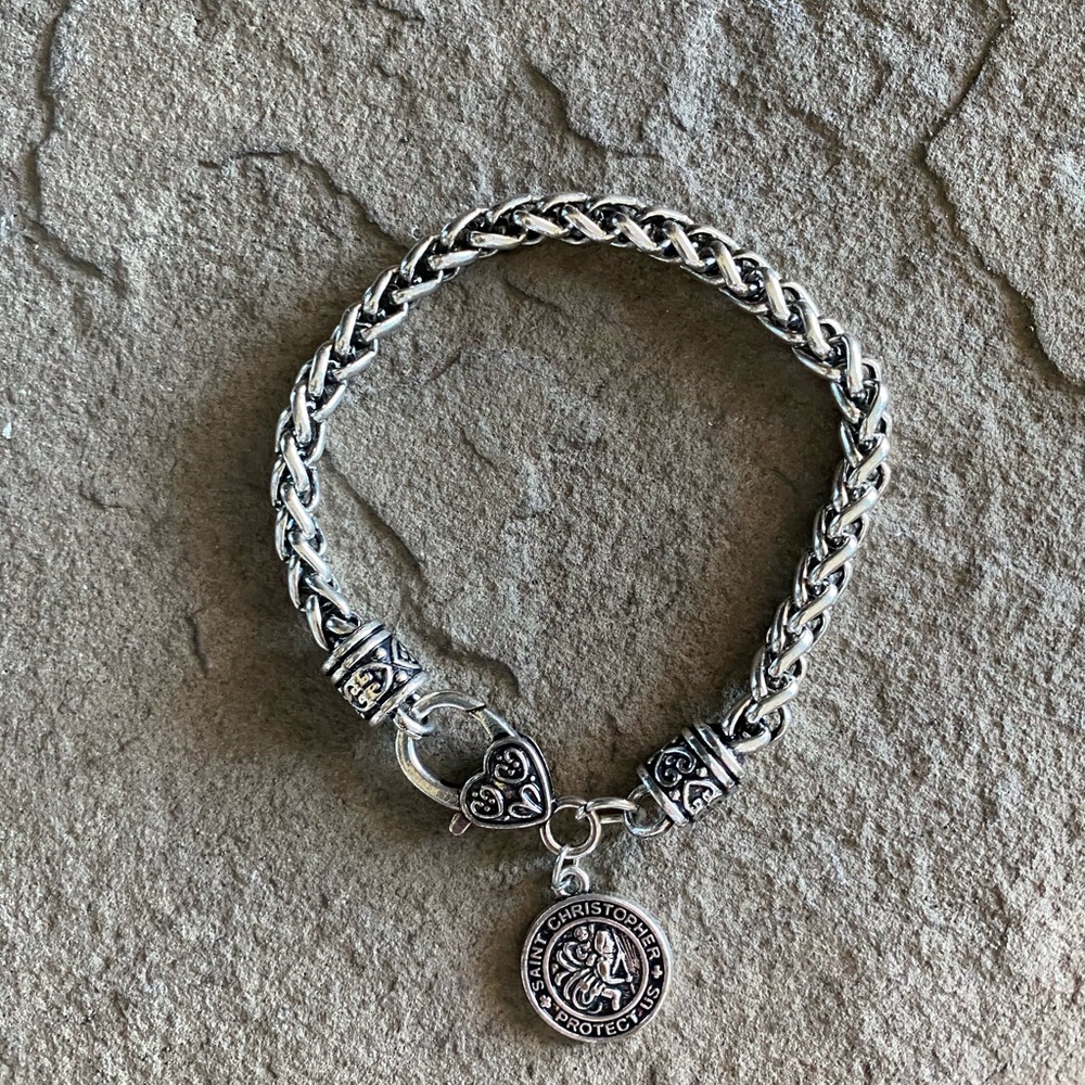 St. Christopher Bracelet Braided Wheat Chain - NEW